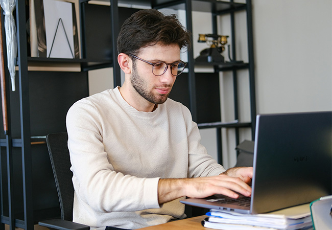 Student doing online biblical training